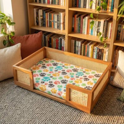 Cama Pet Luxo c telinha sextavada com colchão patinhas