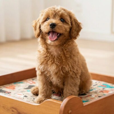 Caminha Pet formato ossinhos em madeira maciça (Eucalipto) colchão estampa bichinhos