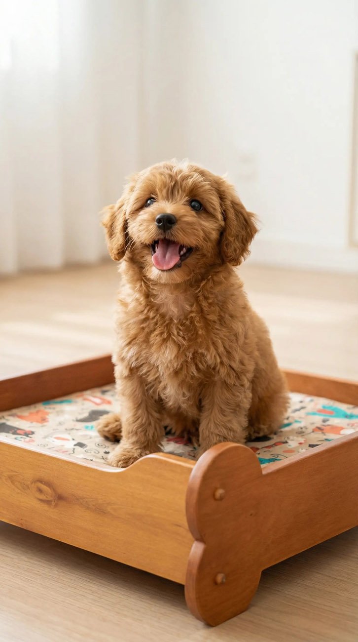 Caminha Pet formato ossinhos em madeira maciça (Eucalipto) colchão estampa bichinhos